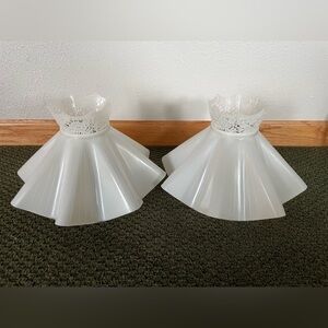 Vintage Plastic Ruffled White Boudoir Clip-On Lamp Shade Pleated Lace Accent set